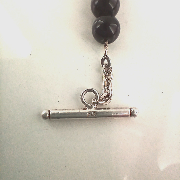 Tiffany & Co 925 Black Onyx Beaded Sterling Silver Toggle Bracelet 7.5" Vintage - Picture 4 of 7